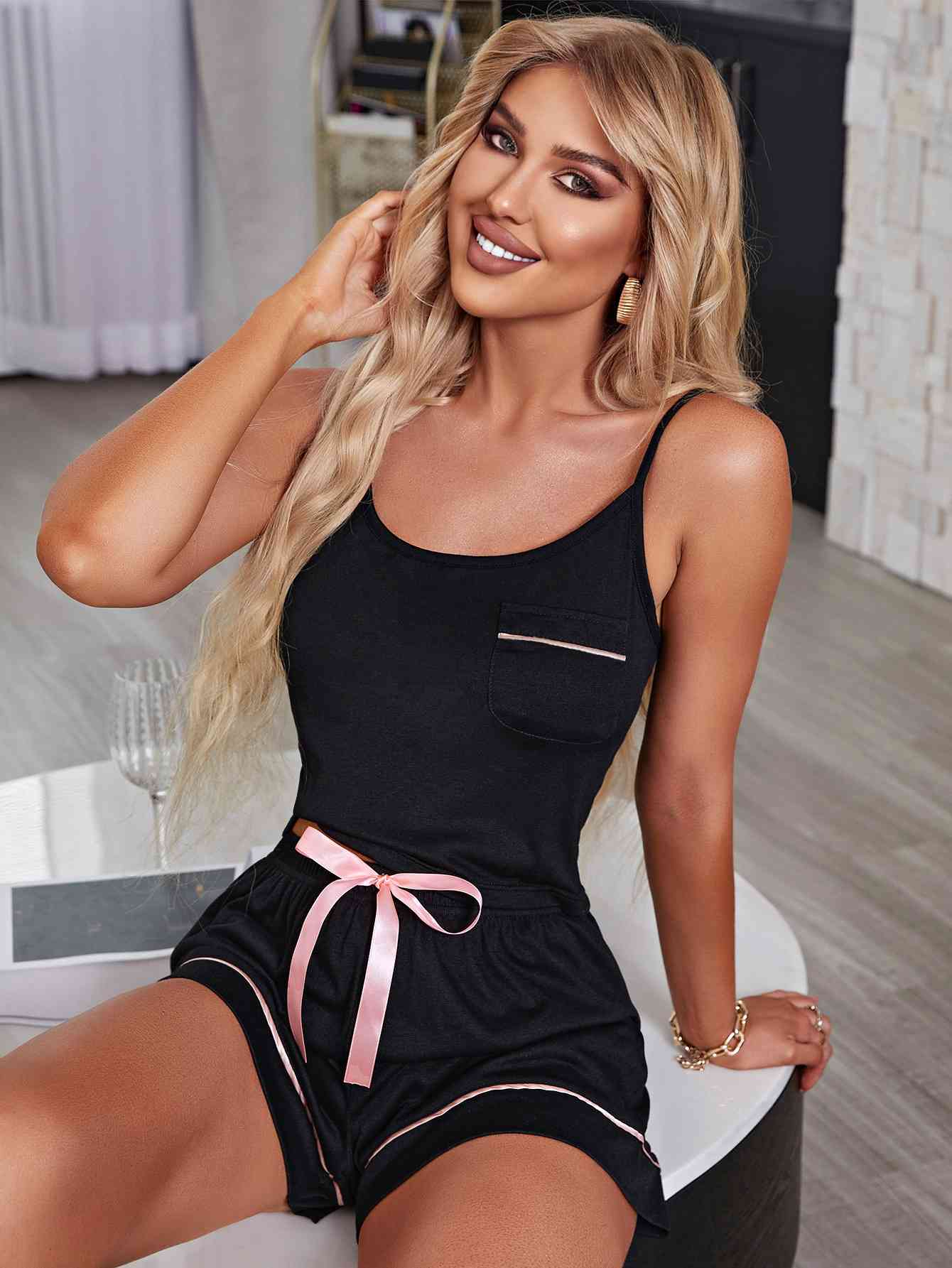 Jammies & A Bow - Contrast Cami and Shorts Lounge Set (7501488521304)