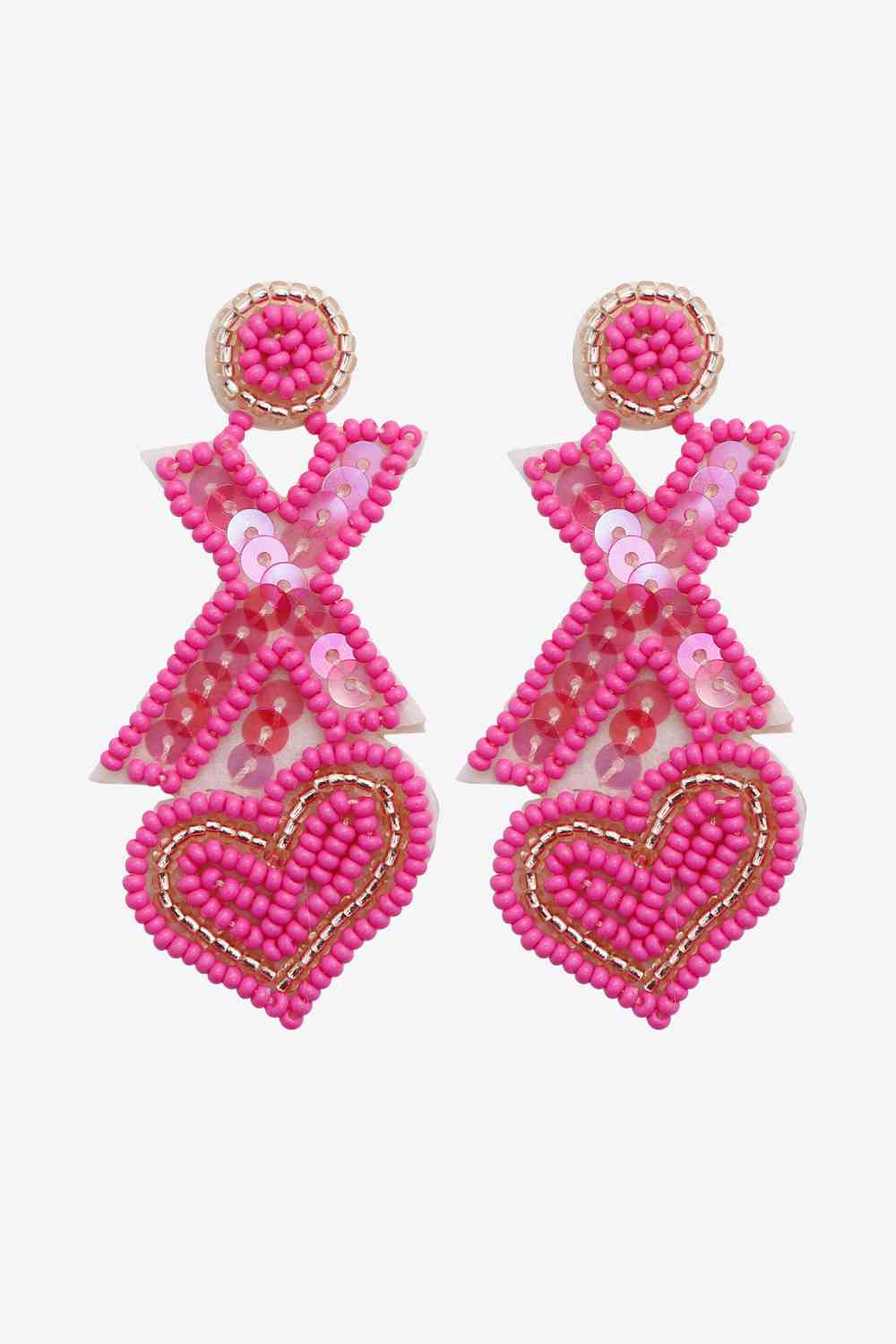Random 2-Pair Heart & X-Shape Bead Dangle Earrings (7499324293208)