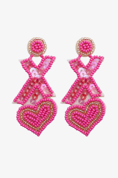 Random 2-Pair Heart & X-Shape Bead Dangle Earrings (7499324293208)