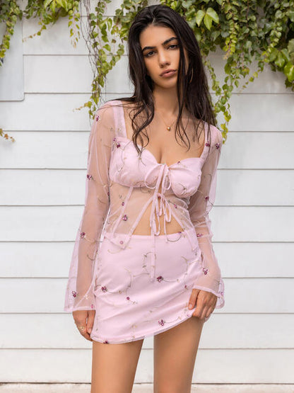 Sweetheart Neck Tie - Front Top and Skirt Set (7484243345496)