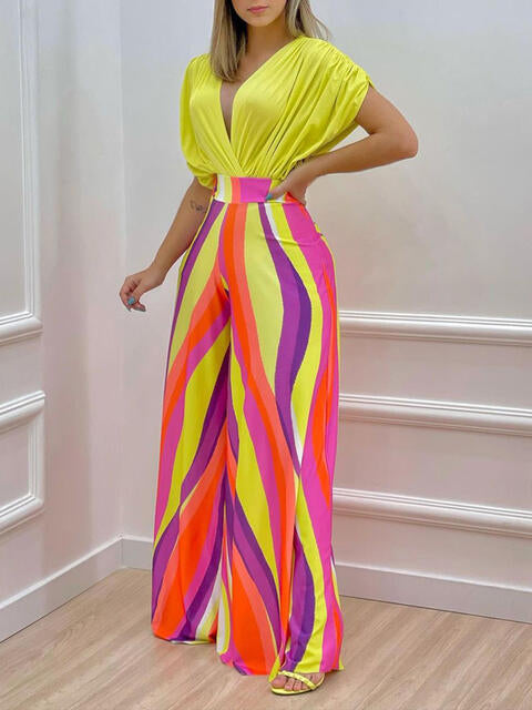 Printed Surplice Top & Wide Leg Pants Set (7484243705944)