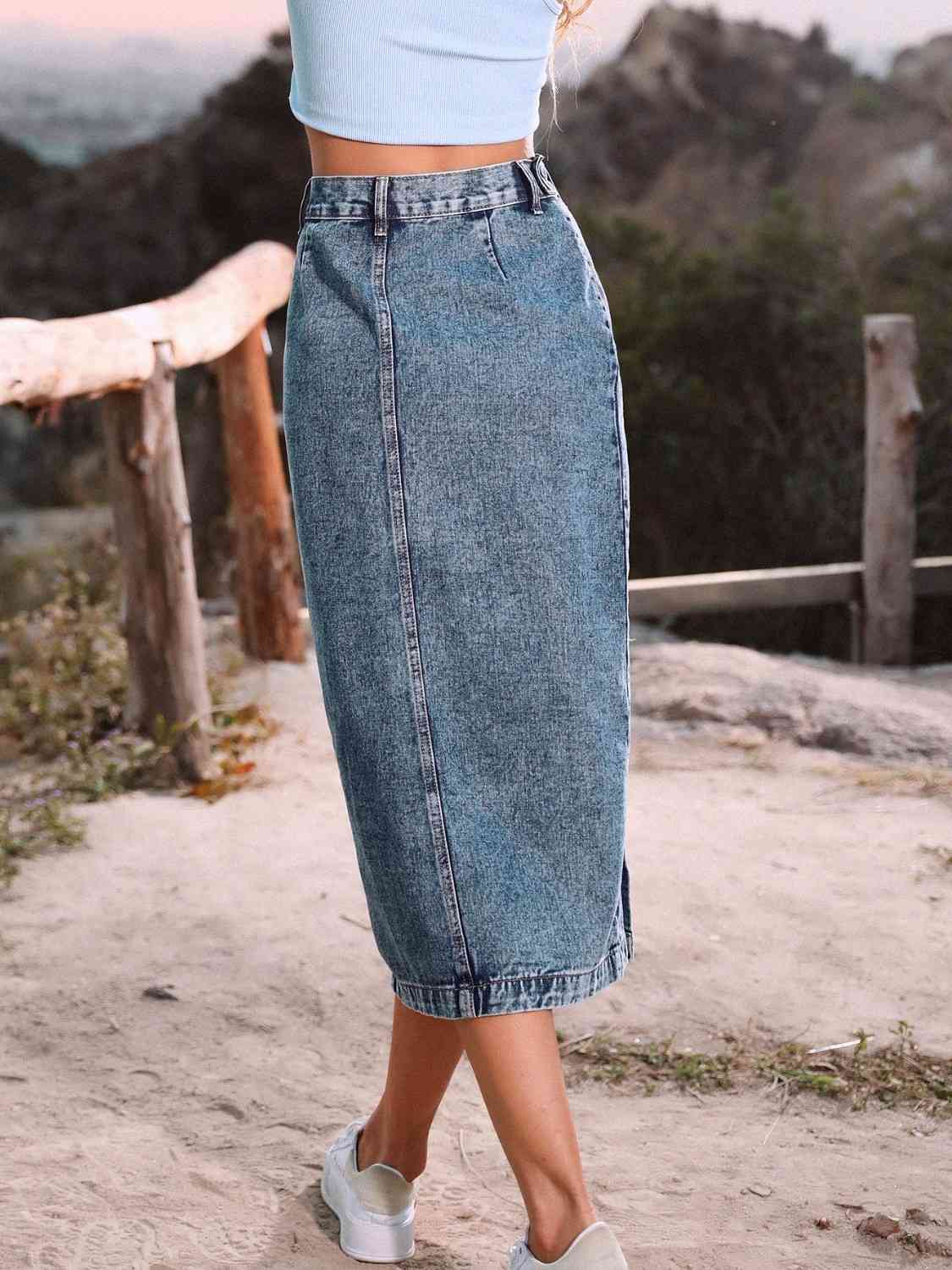 Denim - Button Down Denim Skirt (7486619025496)