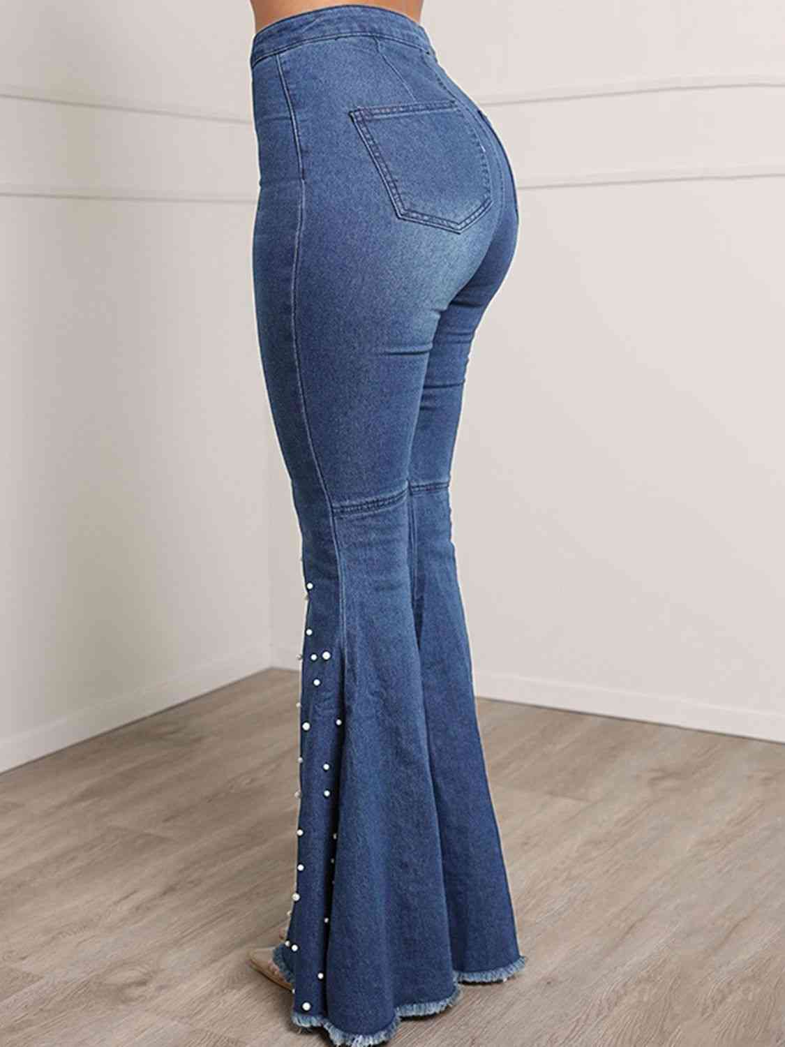 Details - Button Fly Flare Denim Jeans (7496931639384)