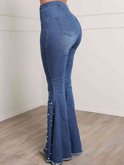 Details - Button Fly Flare Denim Jeans (7496931639384)
