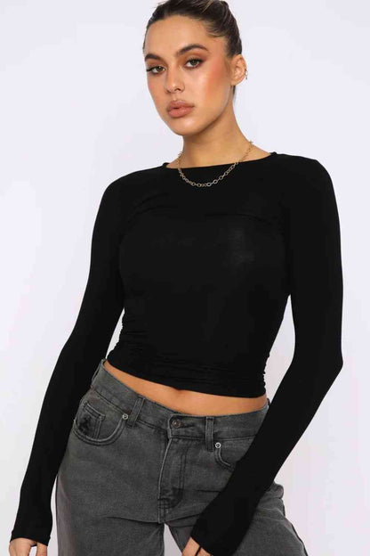 Round Neck Long-Sleeves Top (7501314031704)