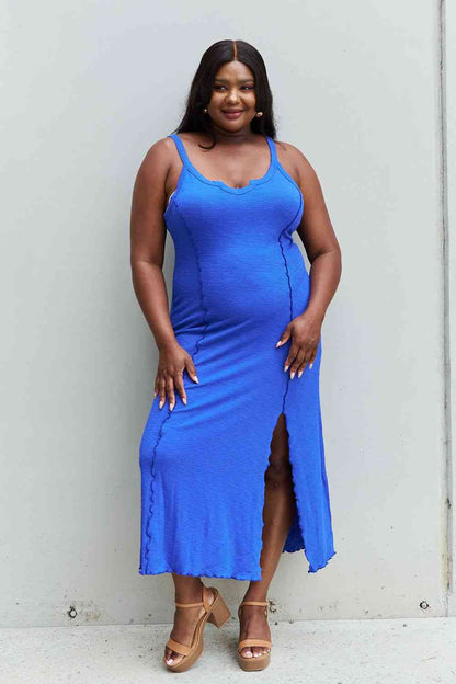 Notch Neck Maxi Dress With Side Slit (7515558641752)