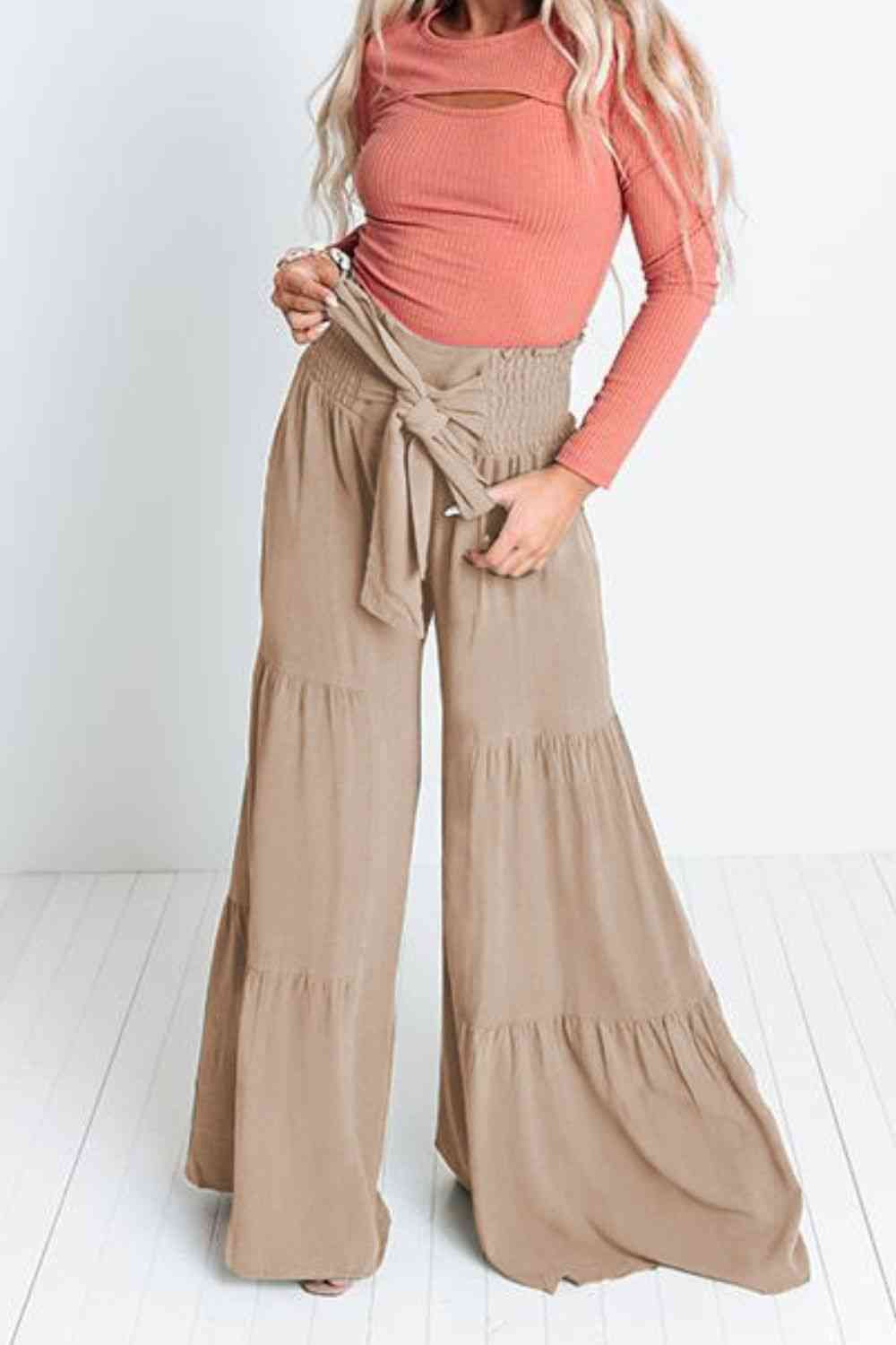Tiered - Tie Front Smocked Tiered Culottes (7507814875224)
