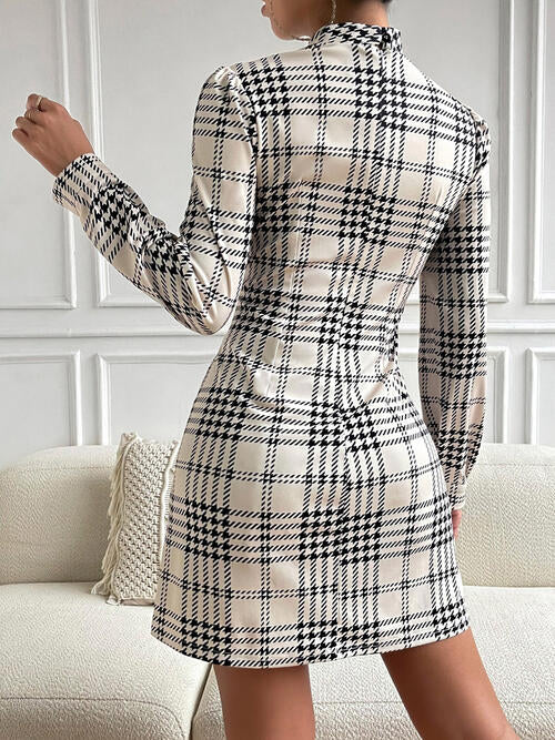 Houndstooth Mock Neck - Cinched Mini Dress (7505547395160)