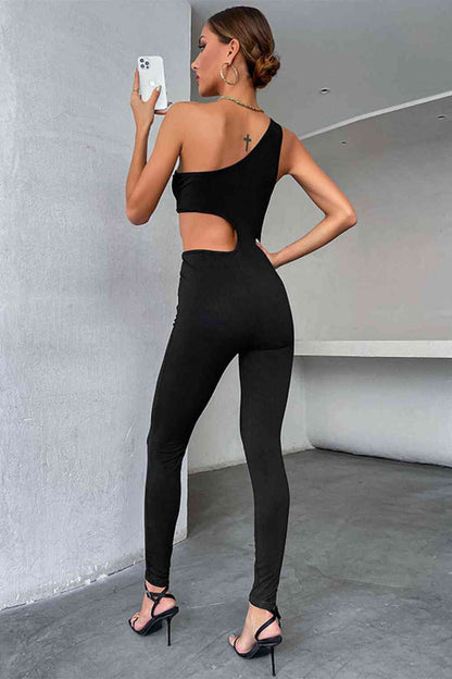 One-Shoulder Cut-Out Romper Jumpsuit (7484721954904)