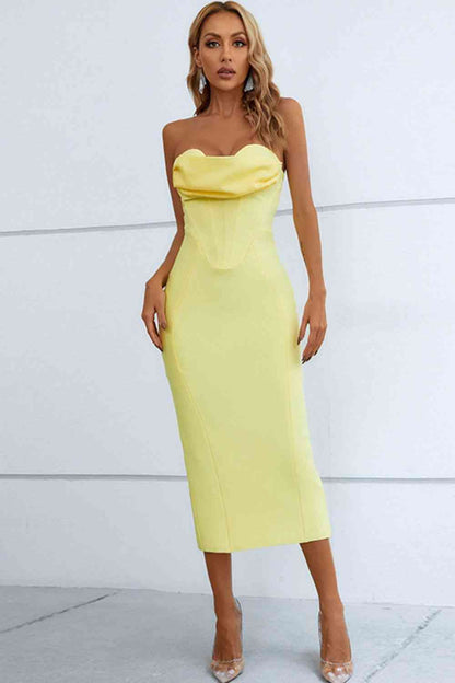 Seam Detail Strapless Sweetheart Neck Dress (7516385083480)