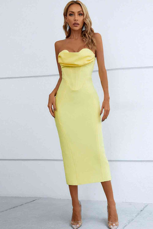 Seam Detail Strapless Sweetheart Neck Dress (7516385083480)