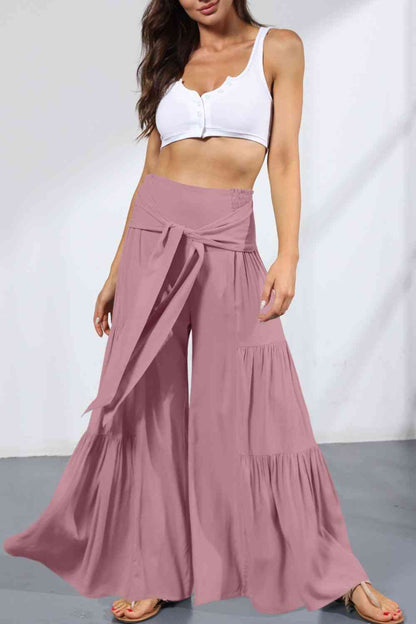 Tiered - Tie Front Smocked Tiered Culottes (7507814875224)