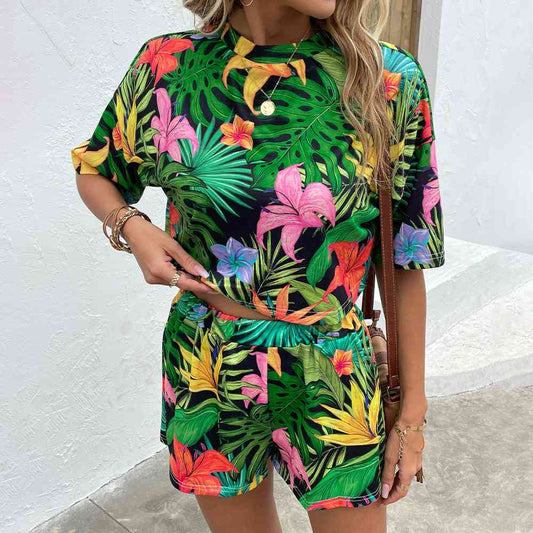 Just Justing 2 - Floral Print Round Neck Dropped Shoulder Half Sleeve Top and Shorts Set (7501447528536)