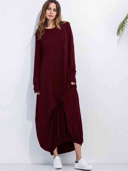 Sweaters & Dresses & Sweaterdresses - Full Size Round Neck Long Sleeve Sweatshirt Dress (7515564867672)