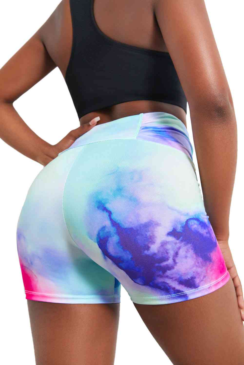 Tie-Dye Tie - Detail Ruched Sports Shorts (7500859932760)
