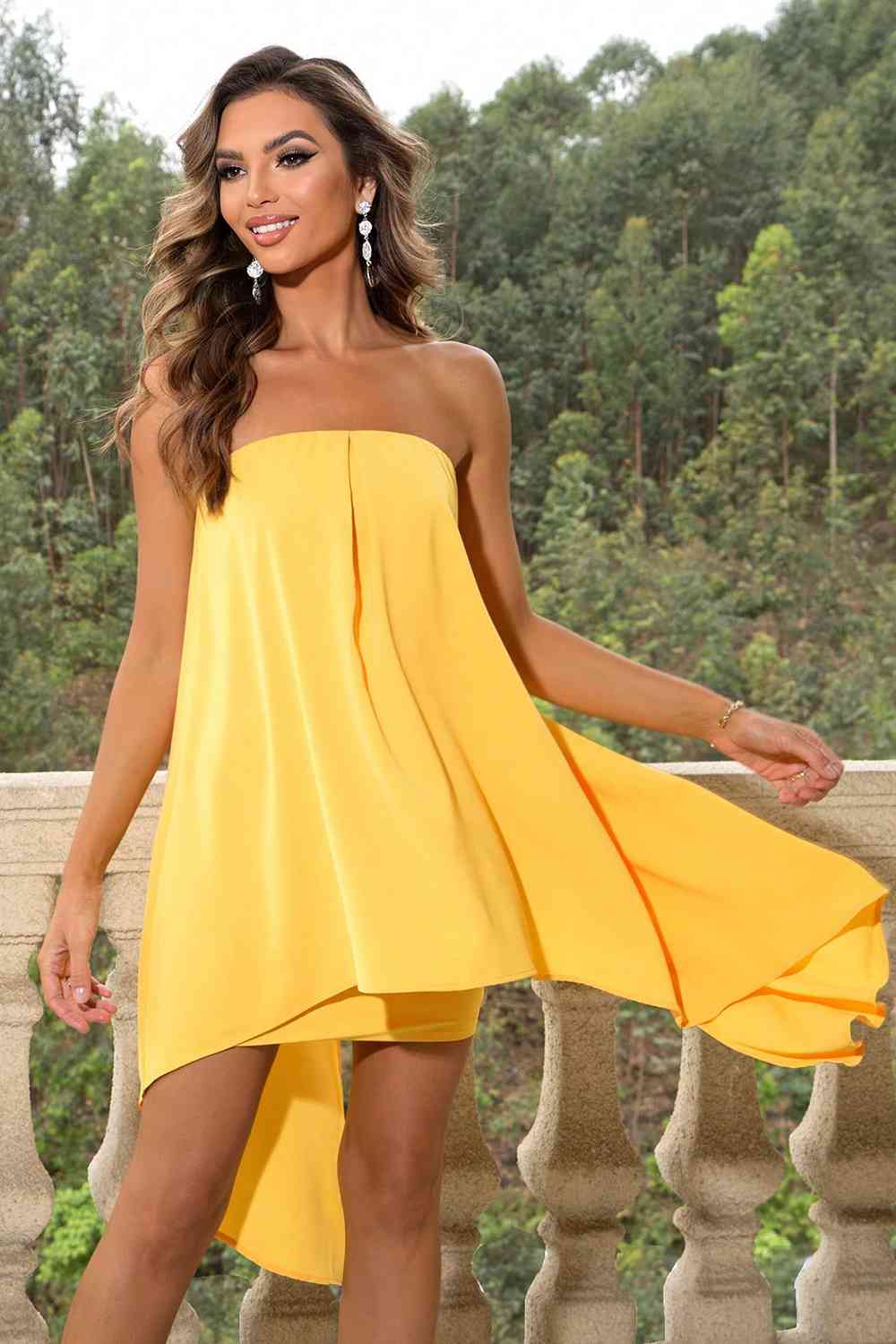 Strapless Slit Layered - Dress (7515665956952)