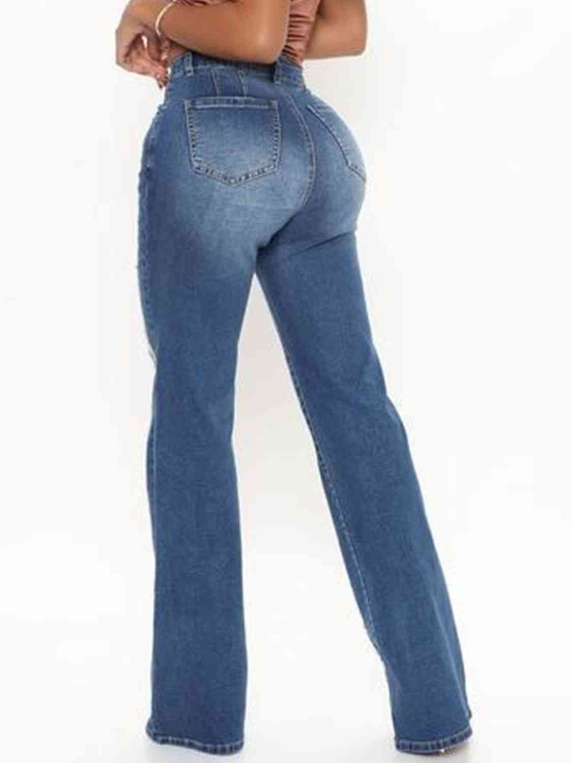 Patchwork Stitching High-Waist Denim Jeans (7496928788568)