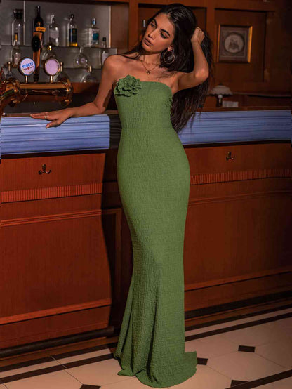 Flower - Flower-Detail Strapless Slit Dress (7487069945944)