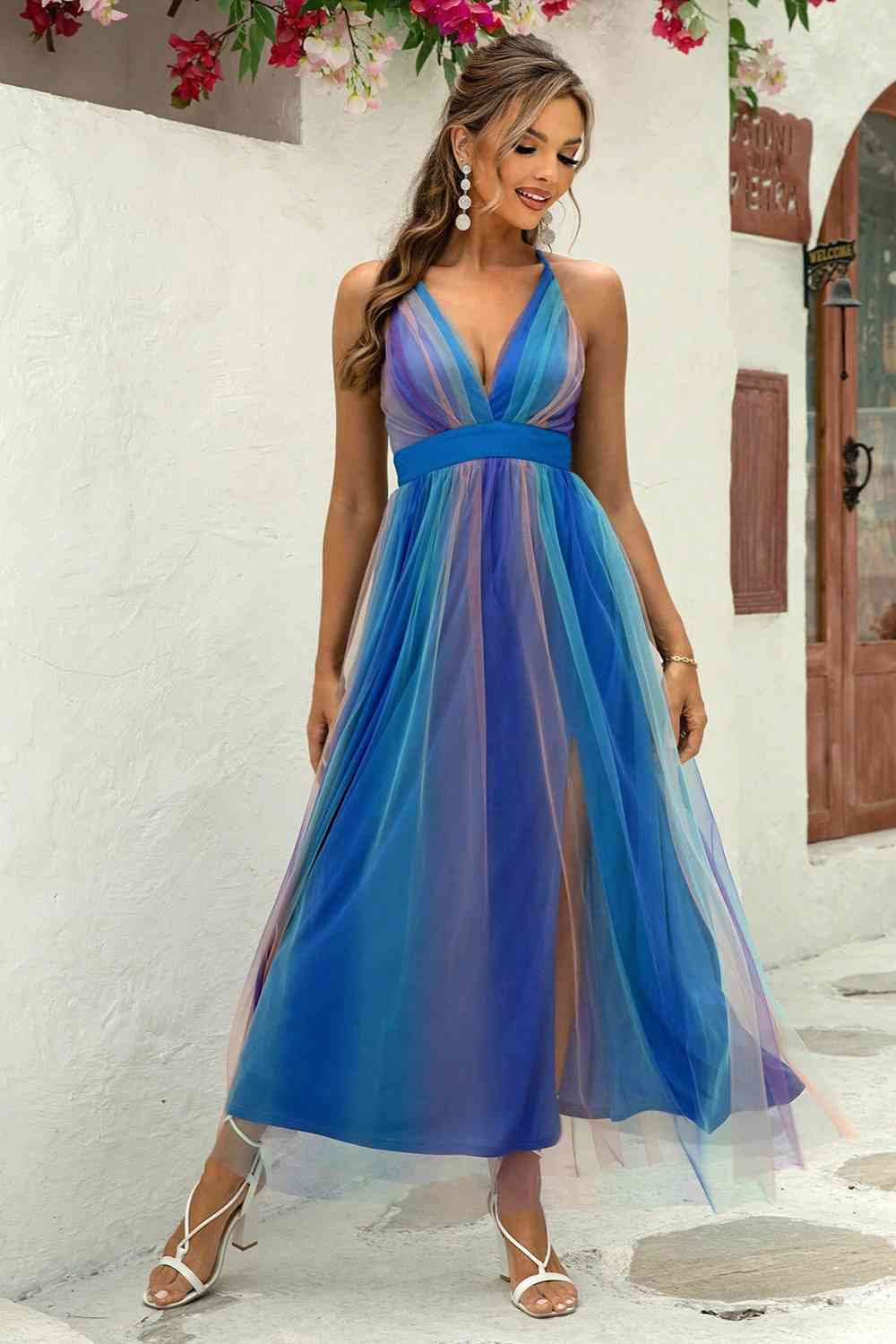 Color Pins - Criss-Cross Backless Mesh Dress (7515502182488)