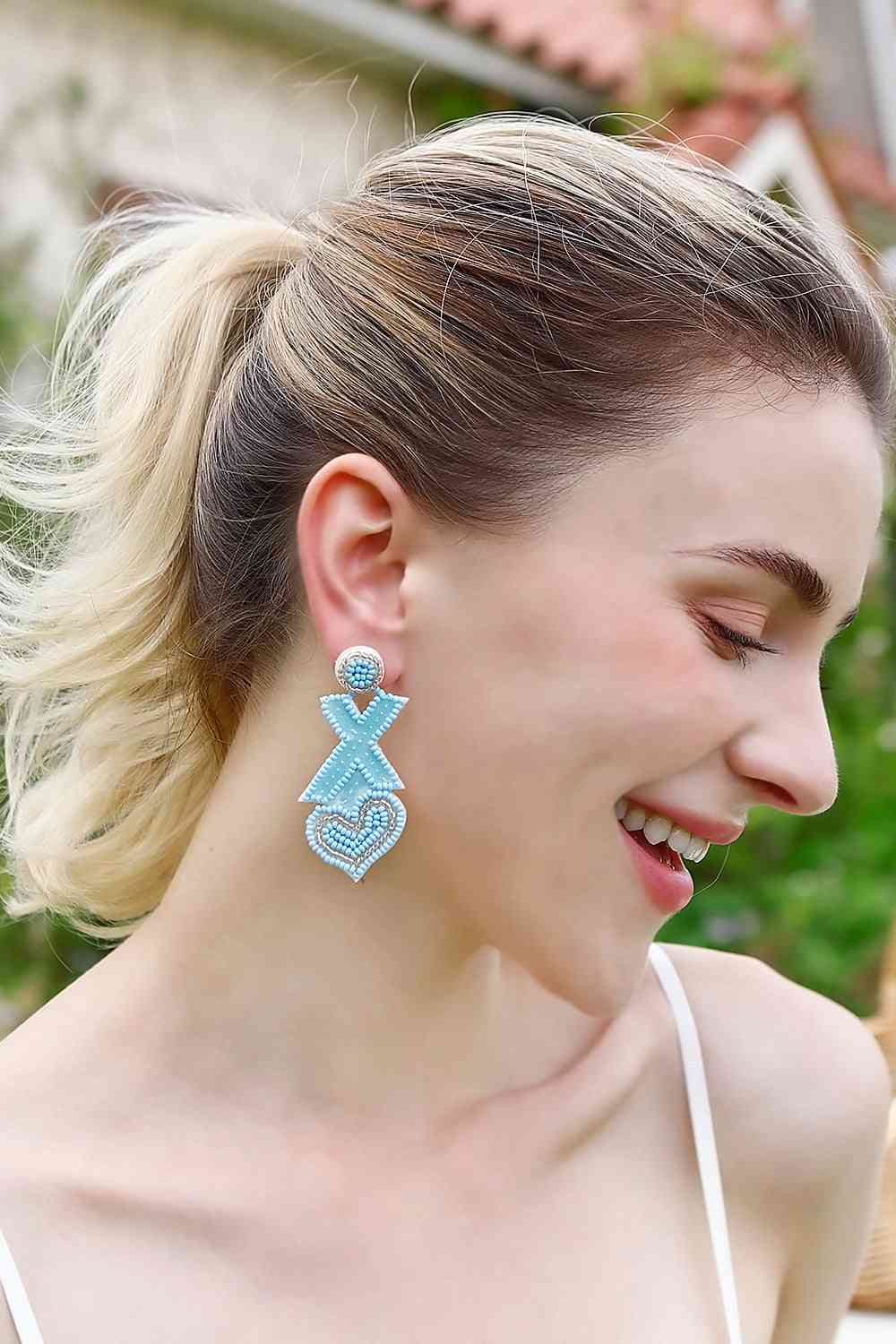 Random 2-Pair Heart & X-Shape Bead Dangle Earrings (7499324293208)