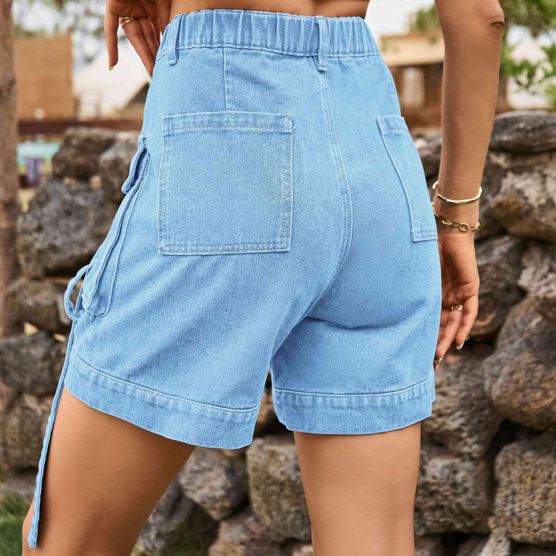 Cargo Denim - High-Waist Denim Cargo Shorts (7500850200664)