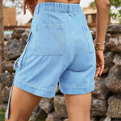 Cargo Denim - High-Waist Denim Cargo Shorts (7500850200664)