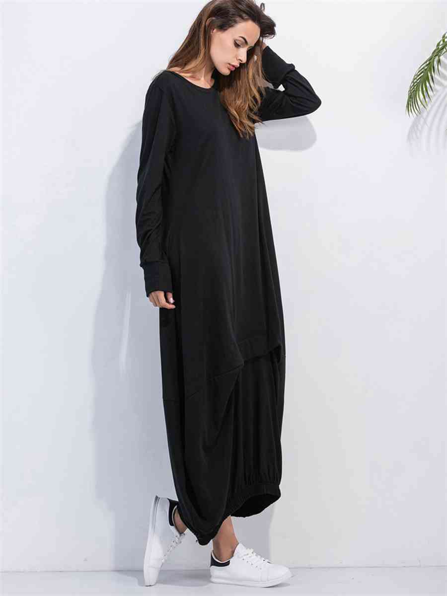 Sweaters & Dresses & Sweaterdresses - Full Size Round Neck Long Sleeve Sweatshirt Dress (7515564867672)