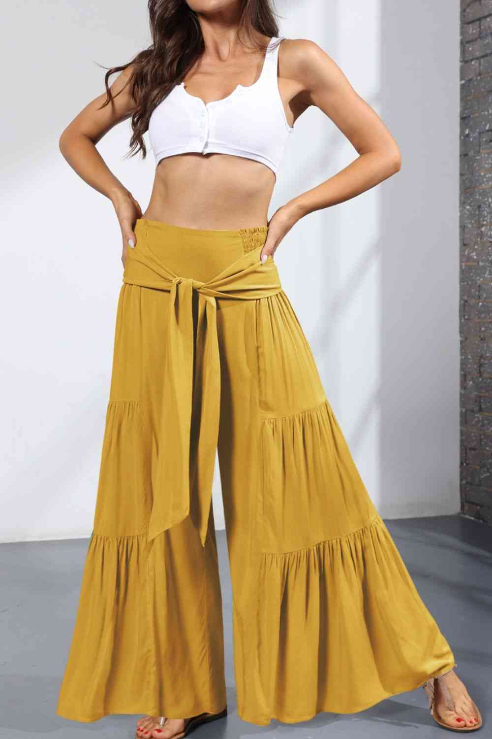 Tiered - Tie Front Smocked Tiered Culottes (7507814875224)