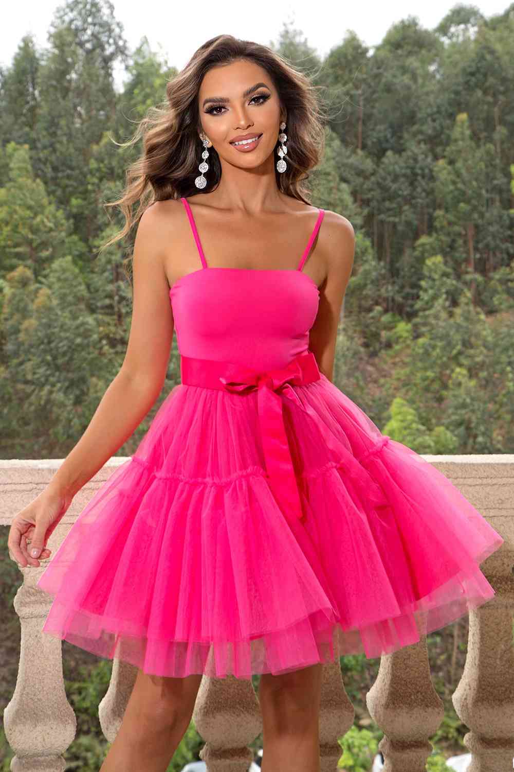 Spaghetti Strap Tied - Mesh Dress (7516366241880)
