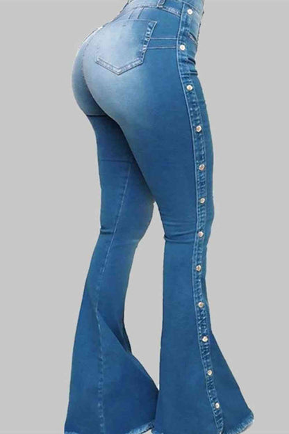 Button Fly - Button Detail Flare Jeans (7486623711320)