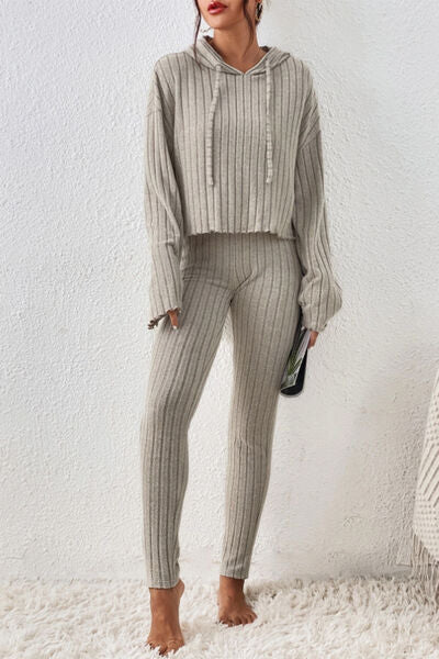 Hem Dropped Shoulder - Hooded Top & Pants Set (7515482652760)