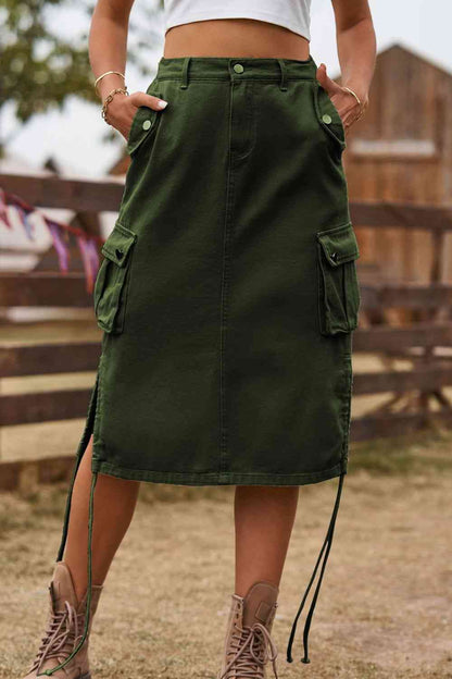 Cargo - Drawstring Denim Cargo Skirt (7486618599512)