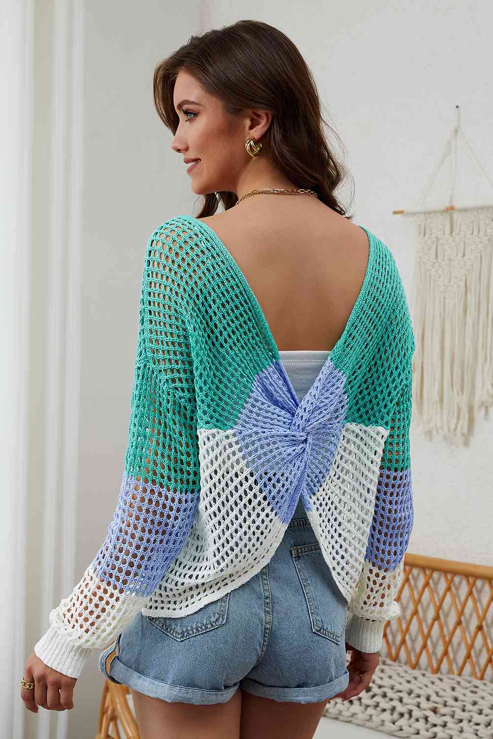 Openwork Dropped Shoulder Blouse (7501319241816)