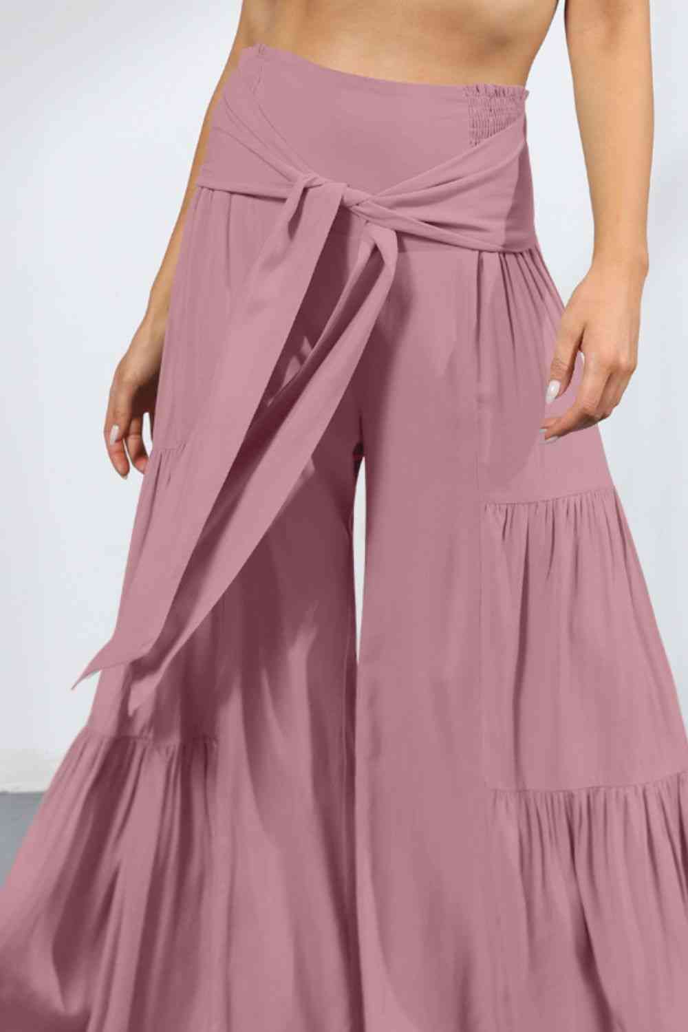 Tiered - Tie Front Smocked Tiered Culottes (7507814875224)