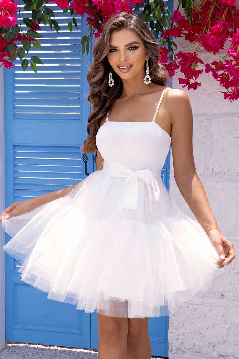 Spaghetti Strap Tied - Mesh Dress (7516366241880)