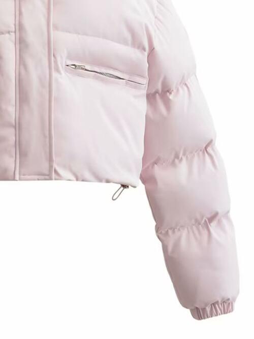 Snap & Zip - Closure Drawstrings Cropped Winter Coat (7484290072664)
