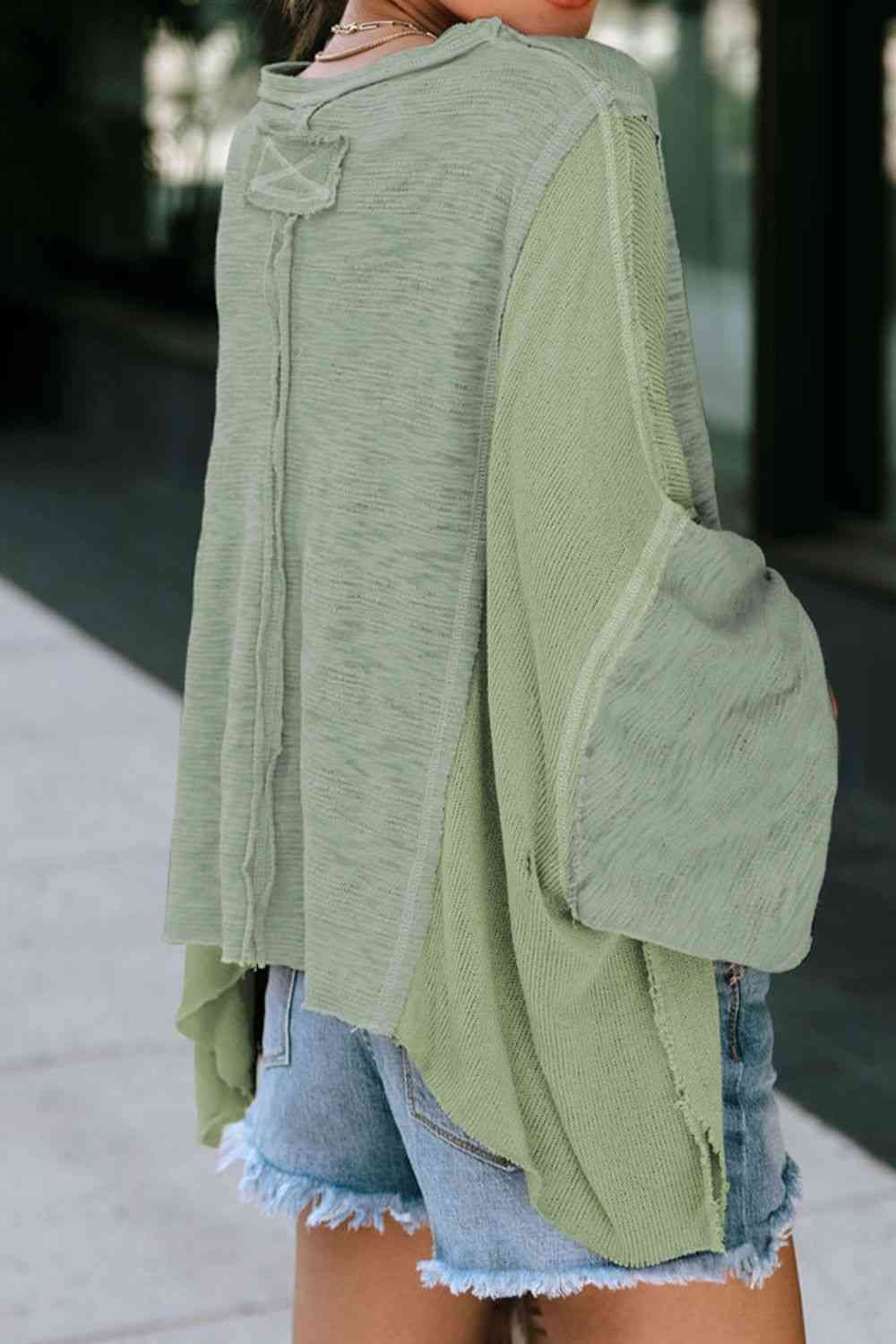 Kind-a Blouse - Exposed Seam Round Neck Top With Pocket (7501317308504)