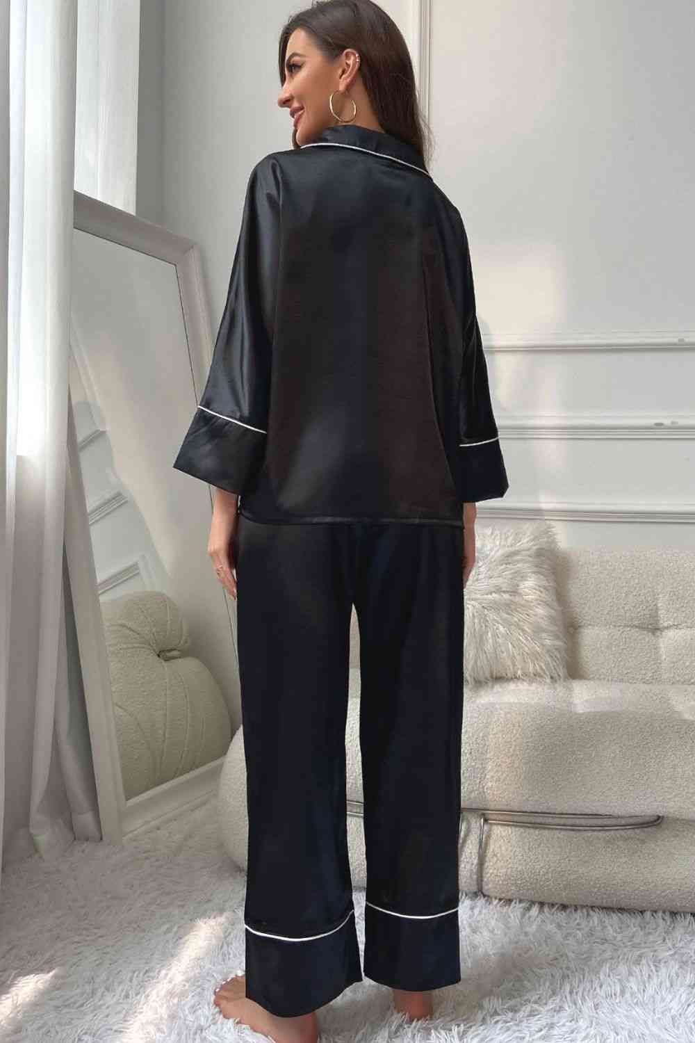 Pajama Pajama - Contrast Button-Up Top and Pants Pajama Set (7501489471576)