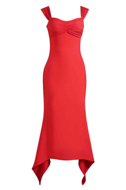 Ruched Sweetheart Neck Hem-Detail Dress (7516380758104)
