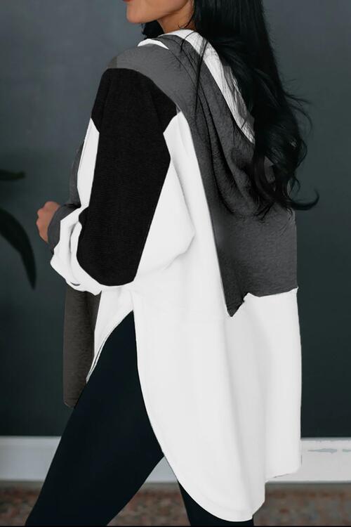 Quarter-Snap - Color Block Quarter-Snap Slit Hoodie (7501331923032)