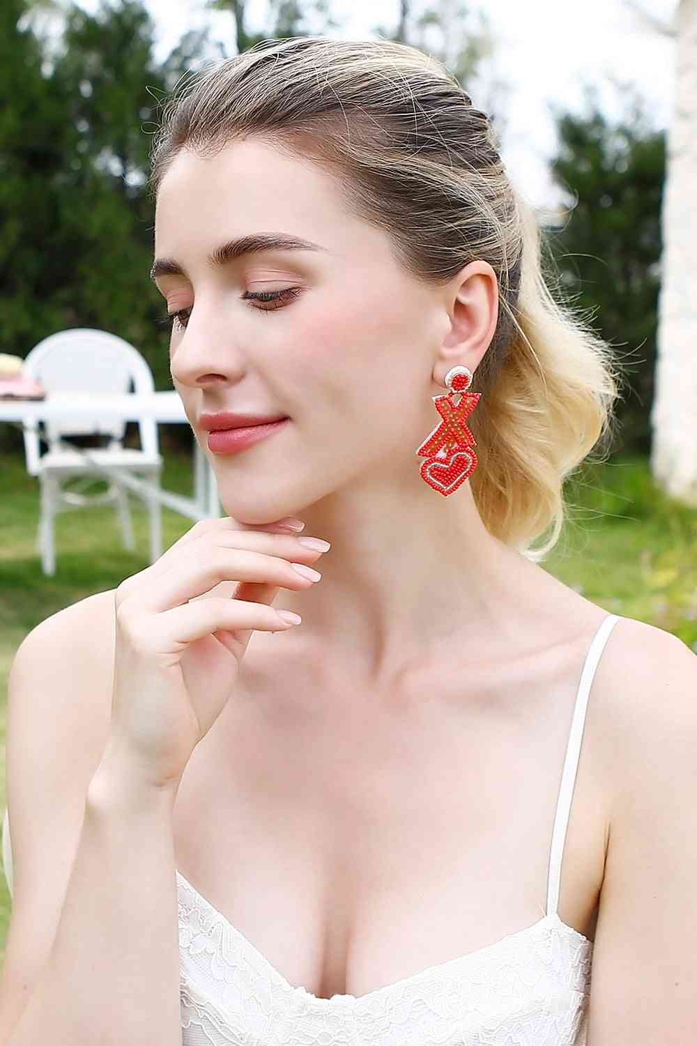 Random 2-Pair Heart & X-Shape Bead Dangle Earrings (7499324293208)