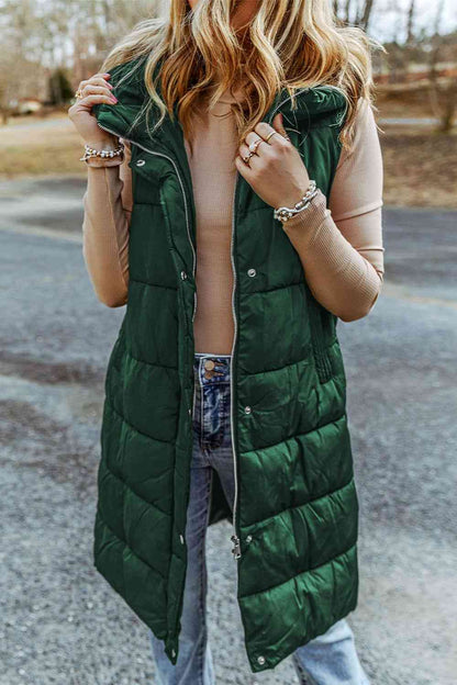 Longline Hooded Sleeveless Puffer Vest (7484291383384)