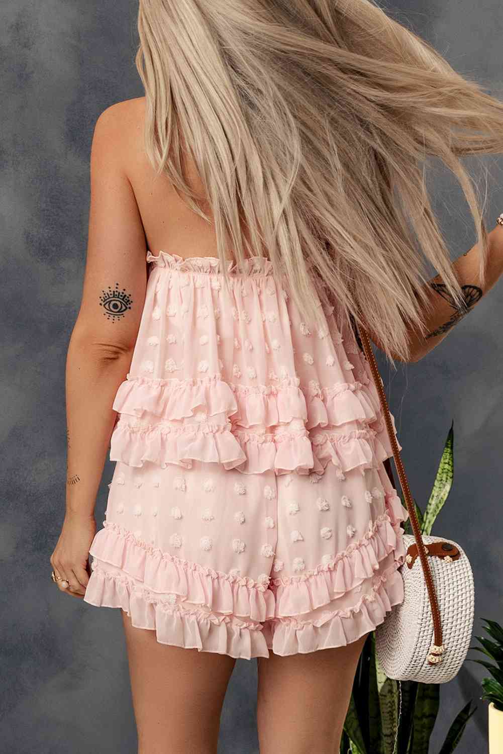 Swiss Dot - Ruffled Strapless Romper (7484707340376)