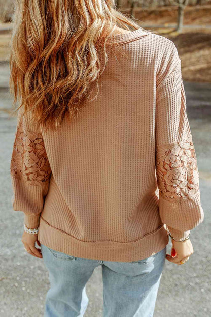 Waffle - Criss-Cross Waffle-Knit Top (7501316784216)