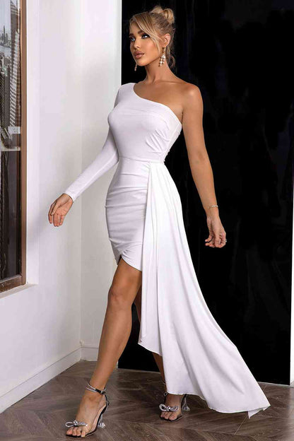 One-Shoulder Long-Sleeve Mini Dress extra Sleeve-Piece (7515682504792)