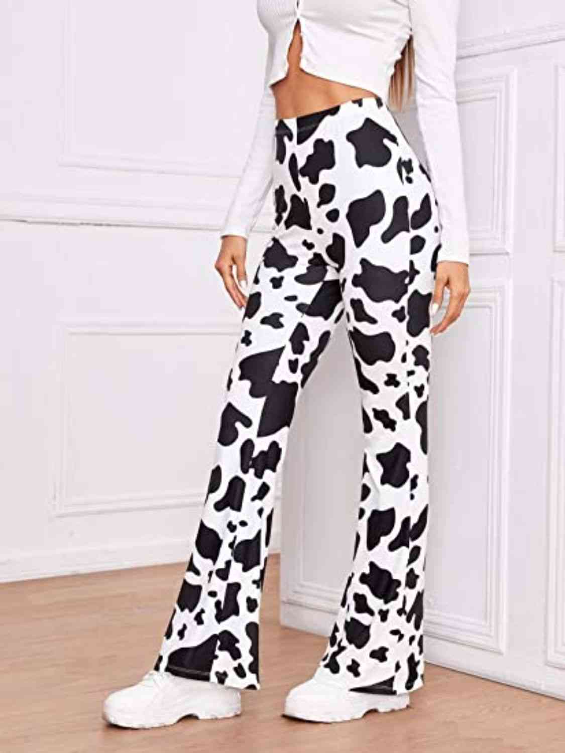 Cow Print - High Waist Flare Pants (7500881330264)