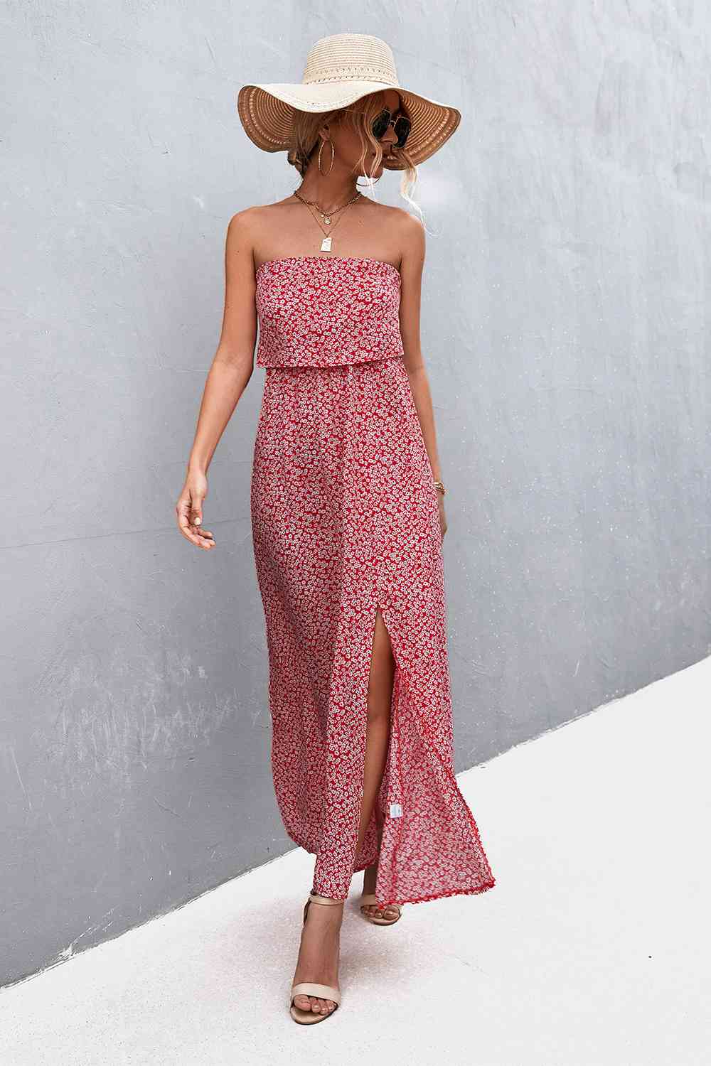 Strapless Split Maxi Dress (7515563982936)