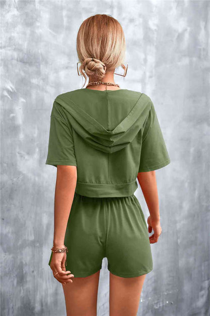 Half-Zip - Cropped Hooded T-Shirt and Shorts Set (7501483180120)