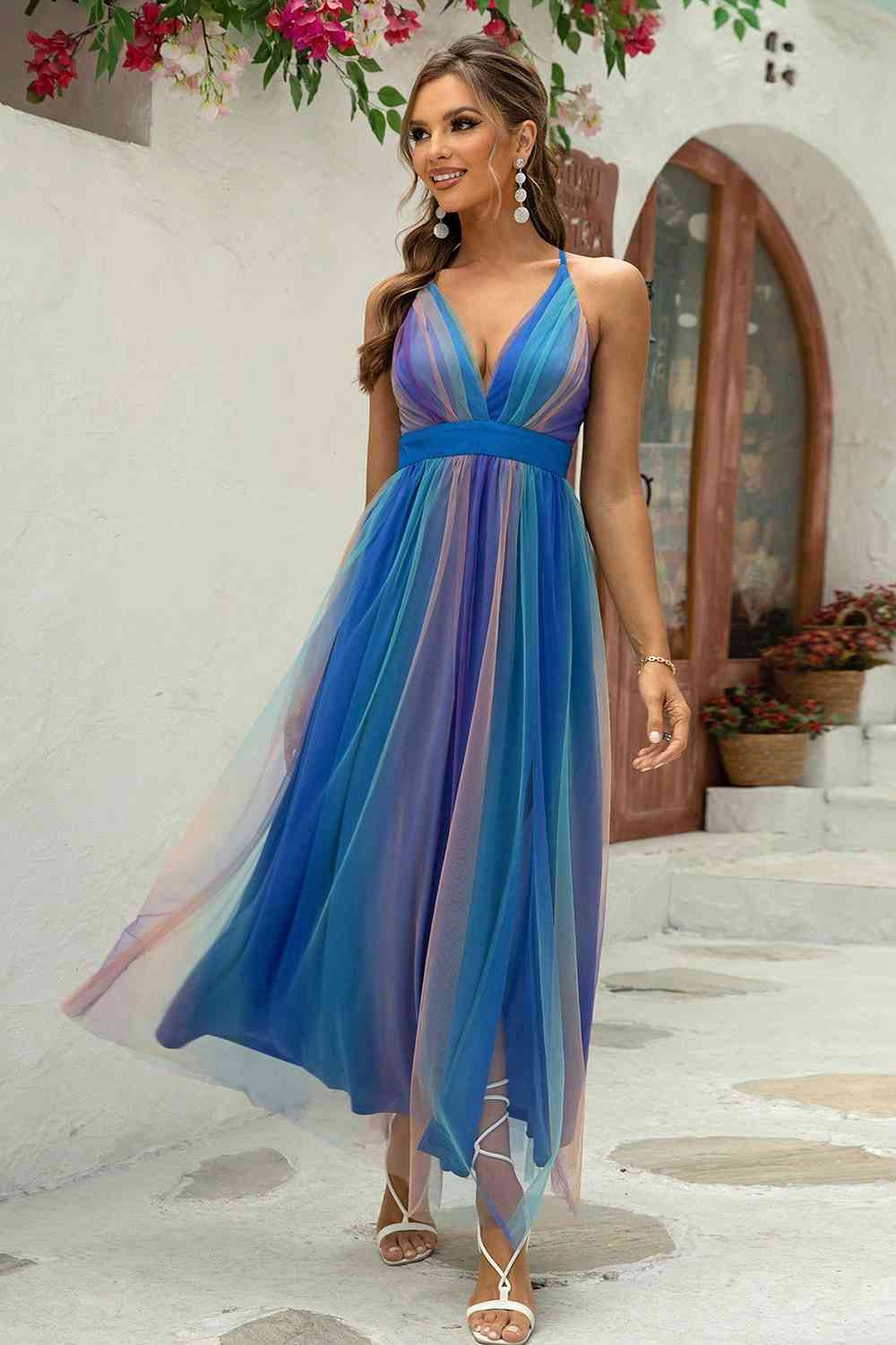 Color Pins - Criss-Cross Backless Mesh Dress (7515502182488)