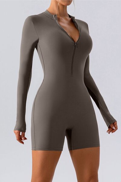 Long Sleeves Half-Zip Romper Leotard